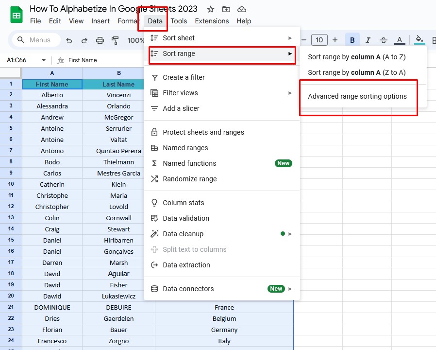 How To Alphabetize In Google Sheets step 3 Sort data