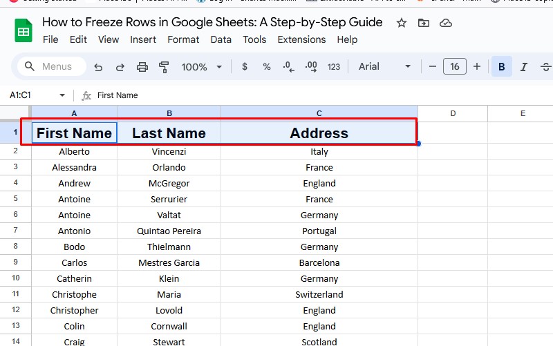 How to Freeze Rows in Google Sheets