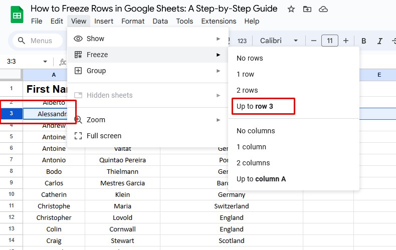 How To Freeze Rows In Google Sheets - Step 4